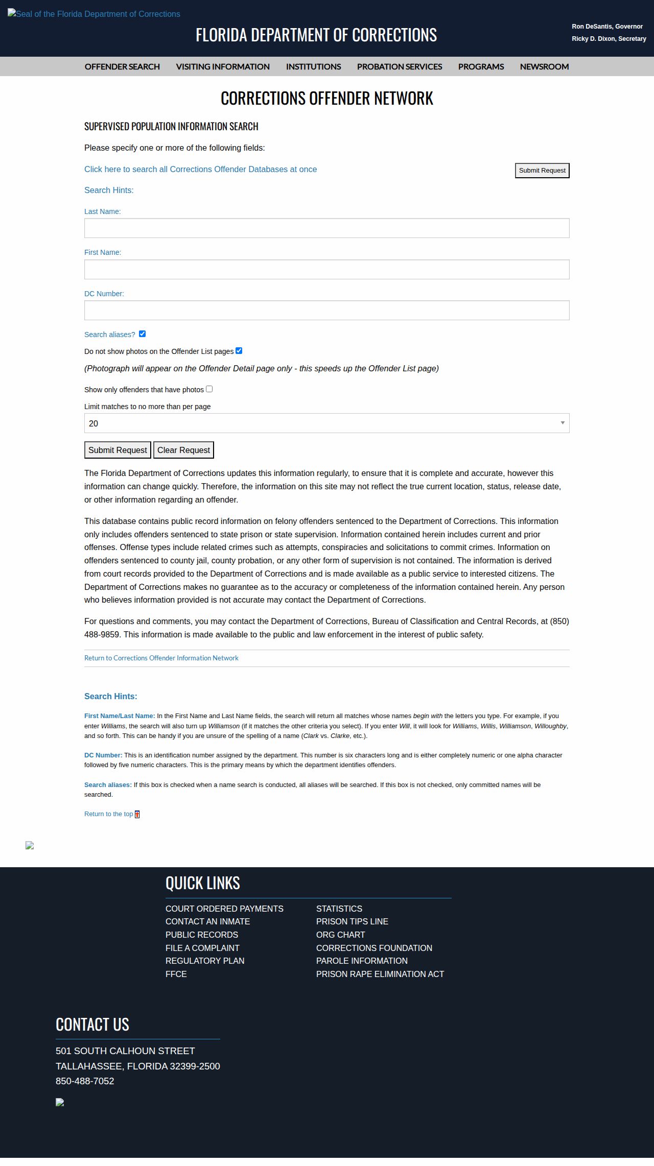 Okaloosa County parole and probation supervised population search