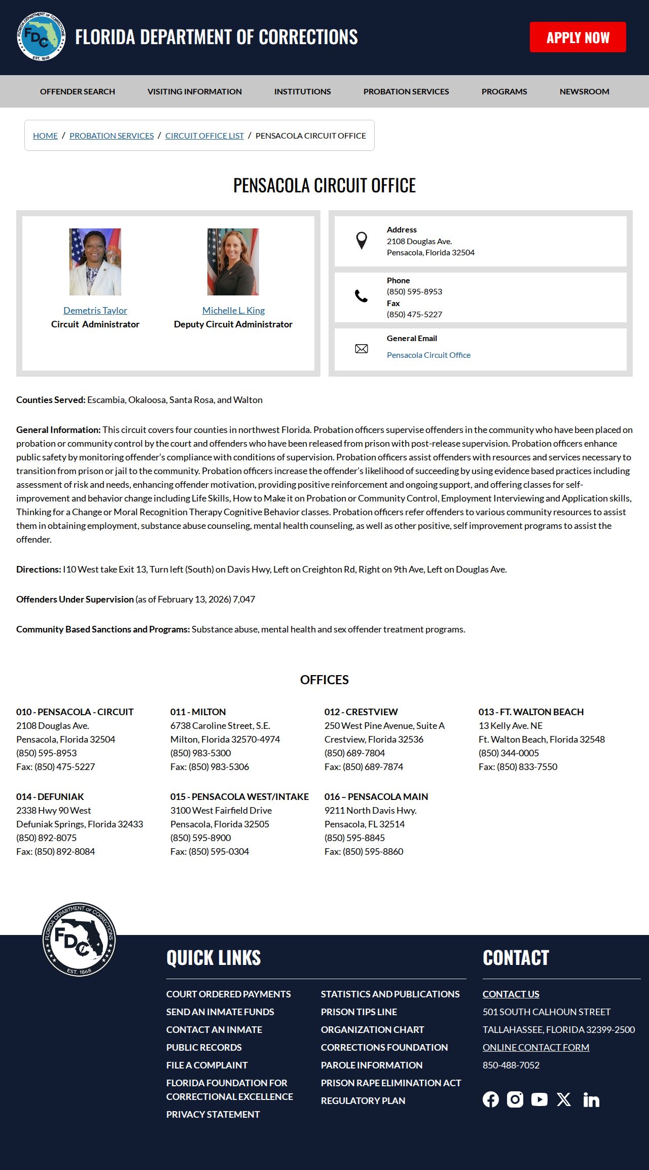 FDC Okaloosa County probation office directory