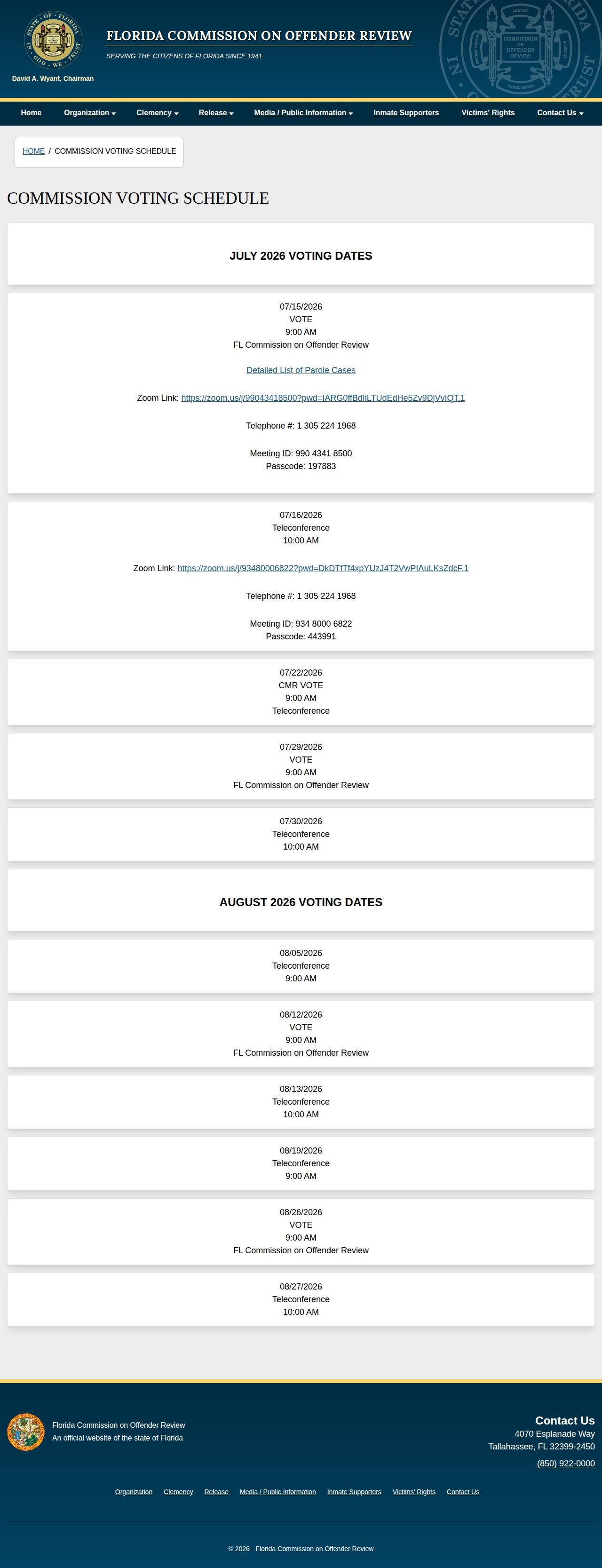 Okaloosa County parole hearing voting calendar